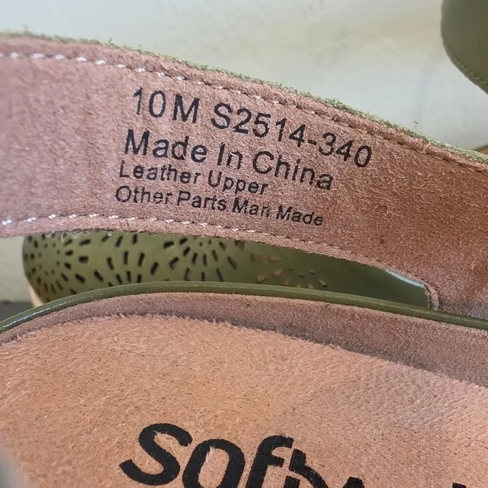 SoftWalk Mabelle Perf Olive Green Leather Laser Cut Wedge Clog Sandals Size 10M